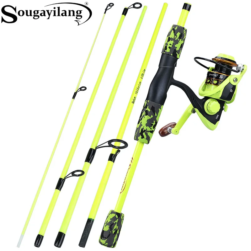 Fishing Rod Combo - Sougayilang Przenośny 5-częściowy zestaw wędkarski czerwono-żółty,